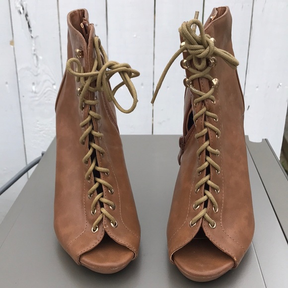 Peep Toe Lace Up Booties - Picture 3 of 4